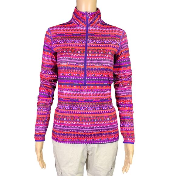 Nike Womens Pullover Top Shirt Dri Fit Geo Print Half Zip Long Sleeve Small - Picture 2 of 12